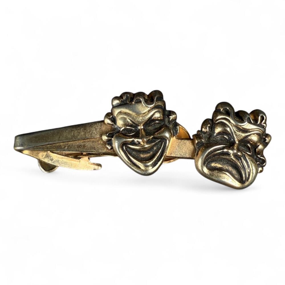 Vintage Hickok Gold Tone Theater Masks Tie Clip USA